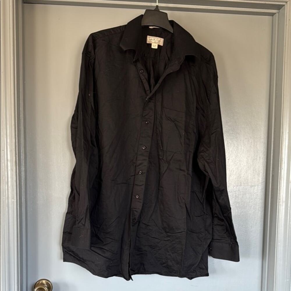 Murano Dillard's Mens Long Sleeved Black Button Shirt 50s Single Sateen sz 17/37